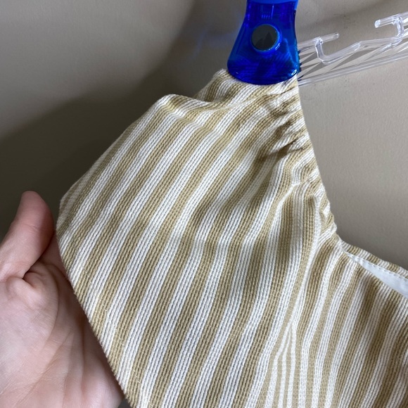 Sugar Lips khaki and white striped off the shoulder romper - Picture 8 of 14